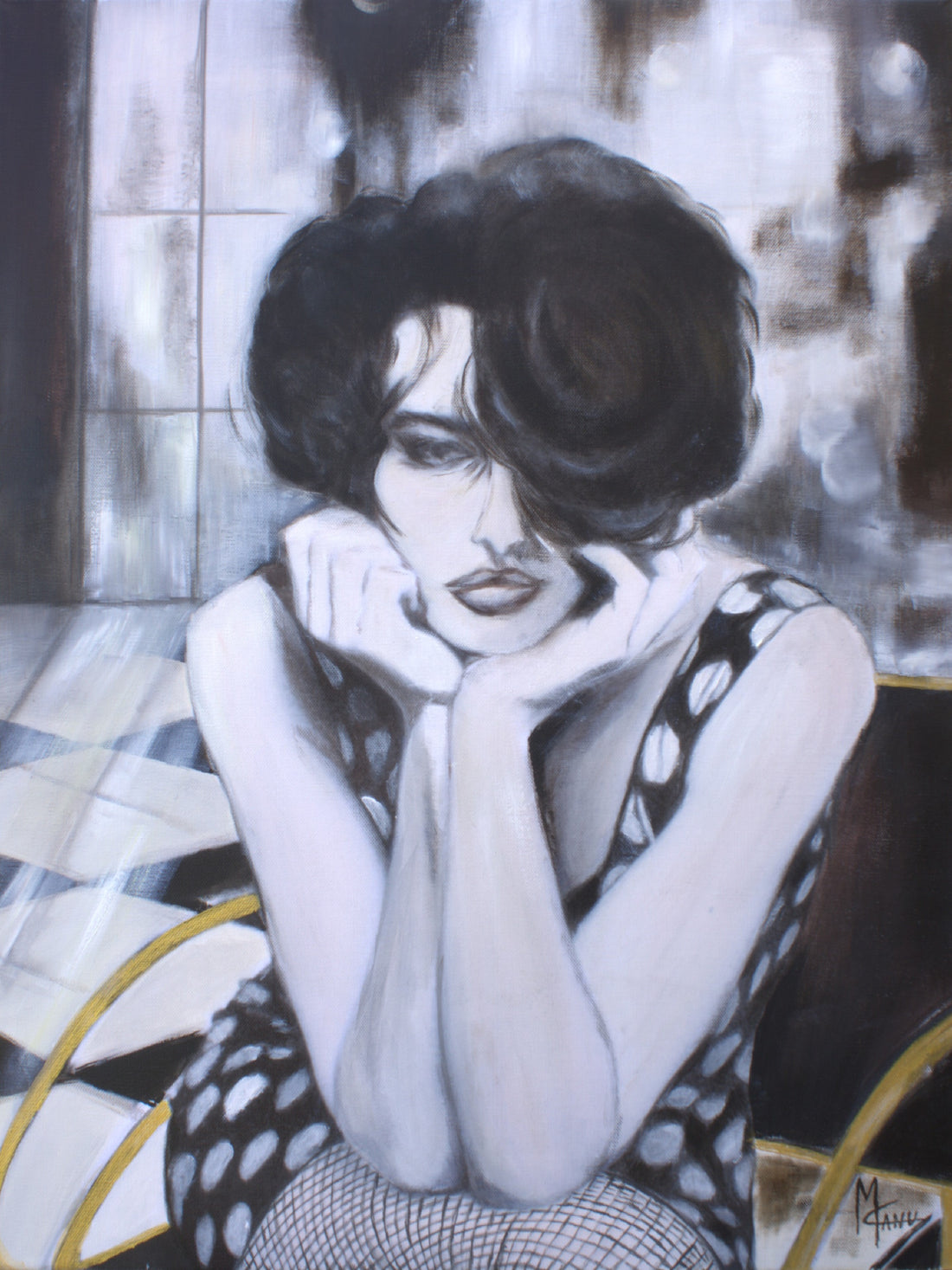 "Miss X " | 18"x24" | Heavily Embellished Canvas Print