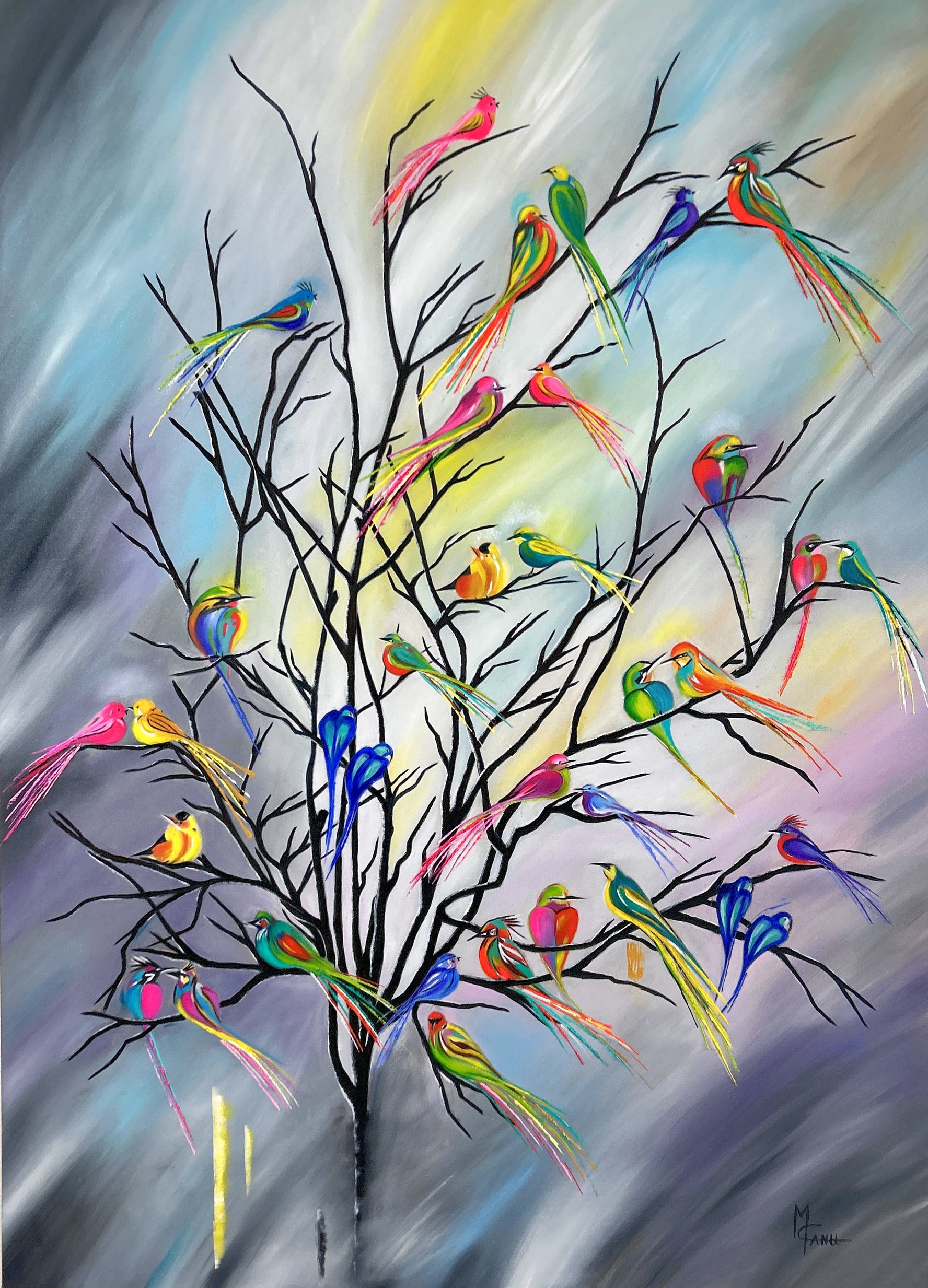 Feathers | 40"x55"| Custom Embellished Giclee | Limited Edition 01/1 | Mixed Media