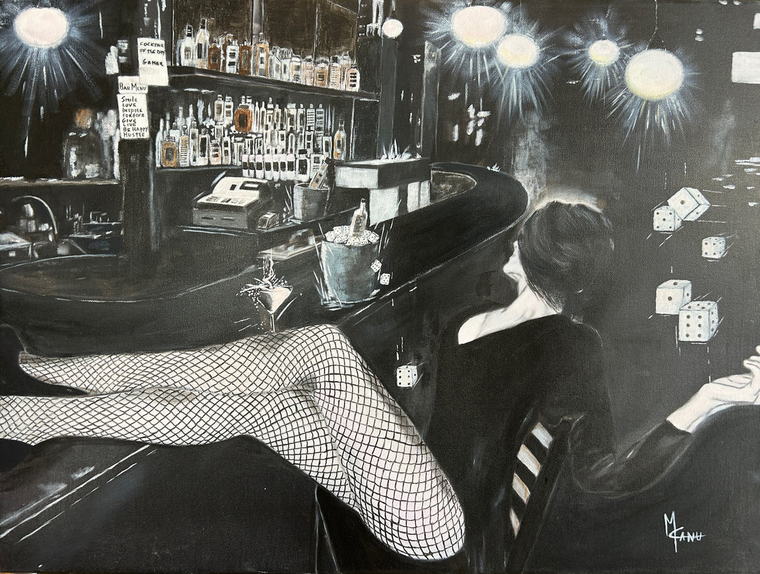Marianna Canu Art - The Gamer | Oil on Canvas 24 x 18 Black and White 