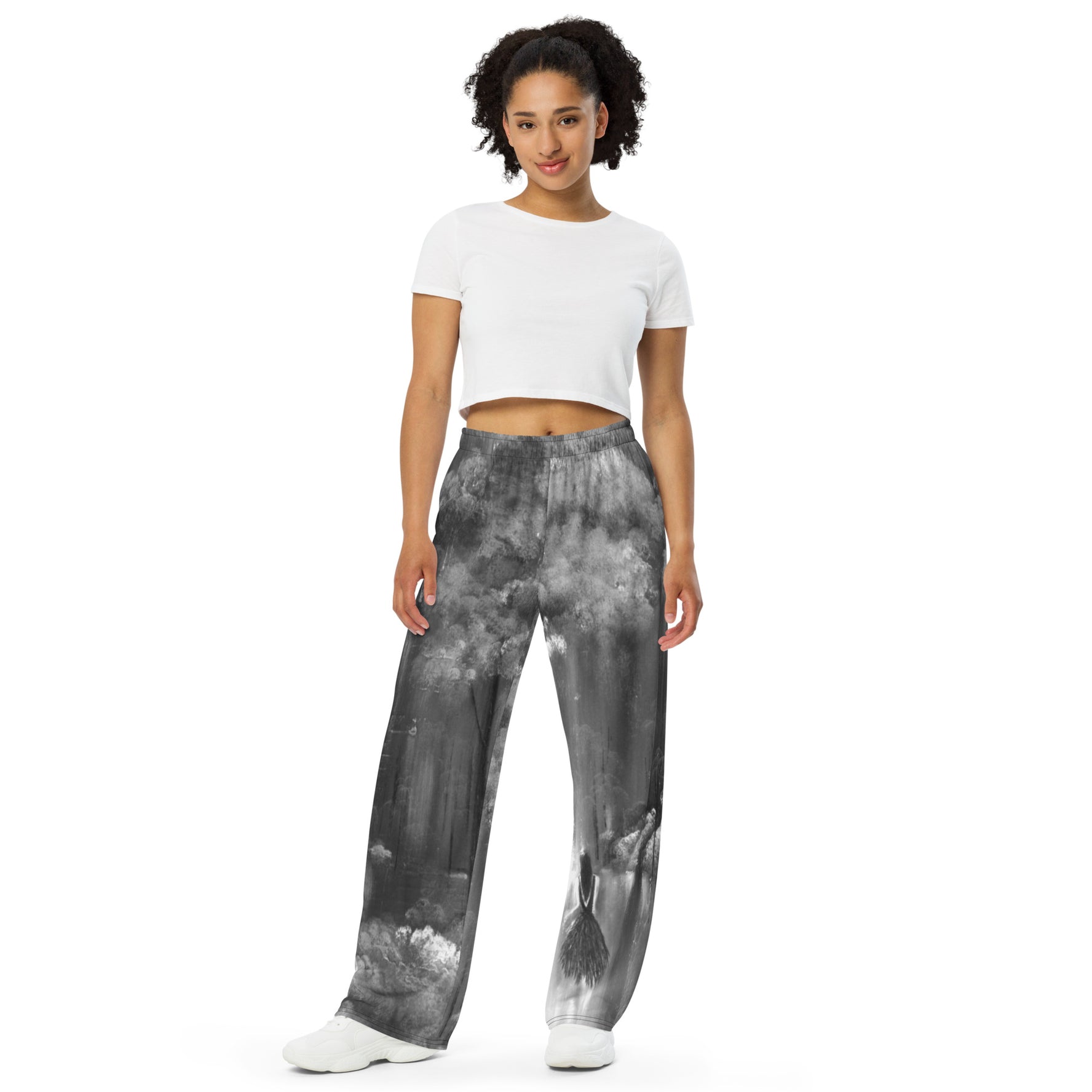 Rebus Black and White Unisex Wide-Leg Pants