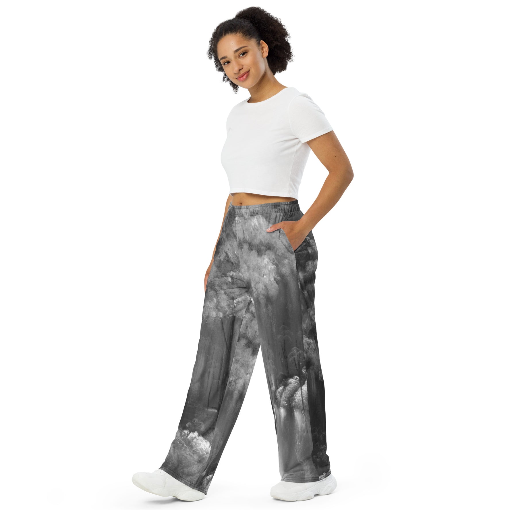 Rebus Black and White Unisex Wide-Leg Pants