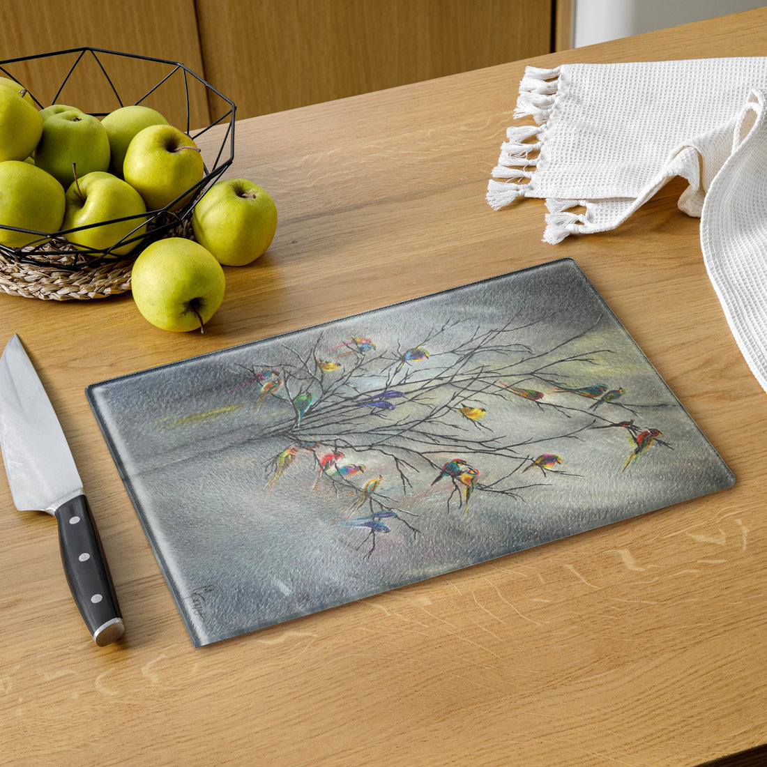 Feathers Glass cutting board