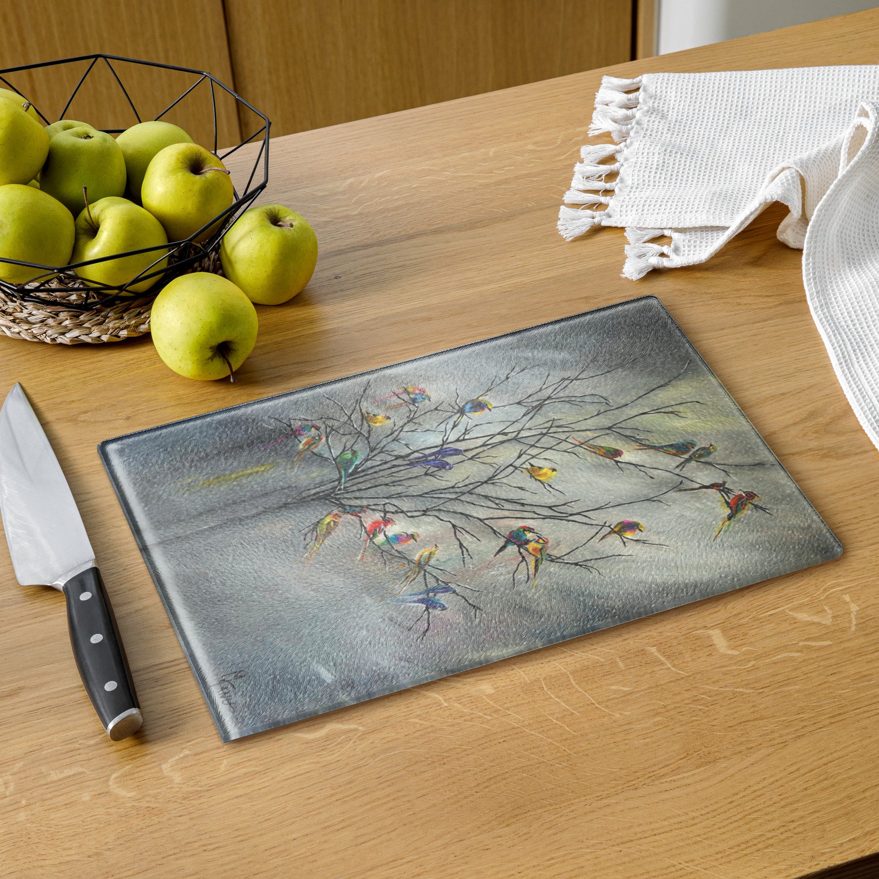 Feathers Glass cutting board